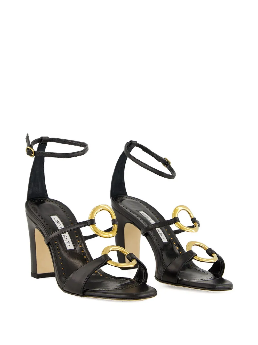 Manolo Blahnik 90mm leather ankle-strap ring sandals Blue
