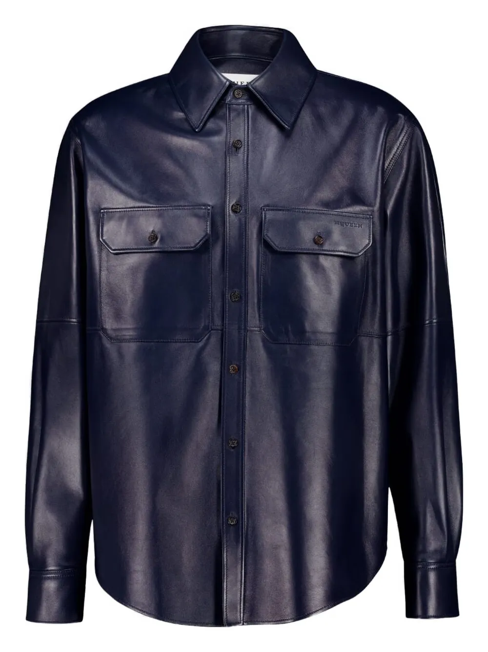 Alexander McQueen Leren overhemd met dubbele zak Blauw