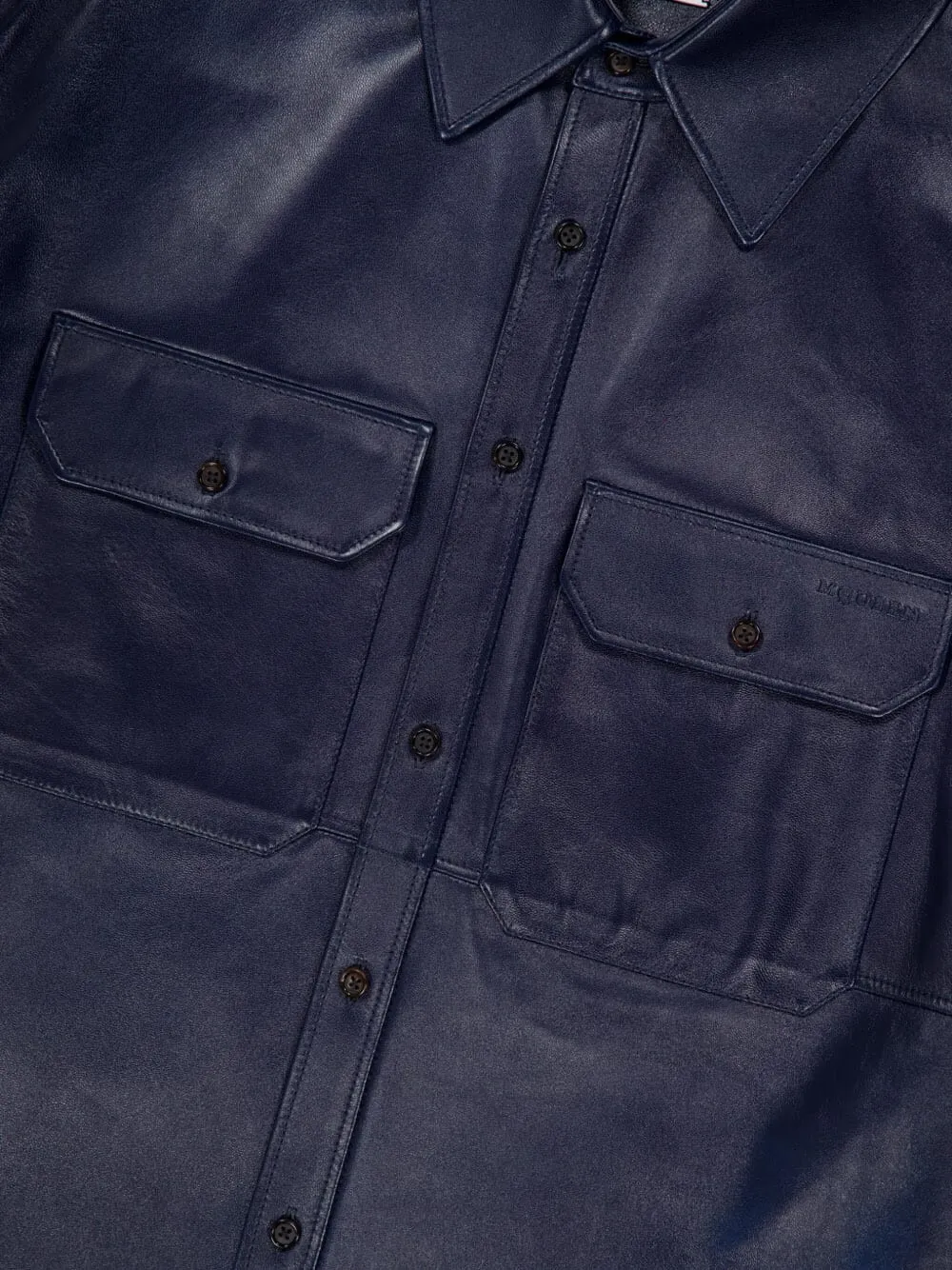 Alexander McQueen Leren overhemd met dubbele zak Blauw