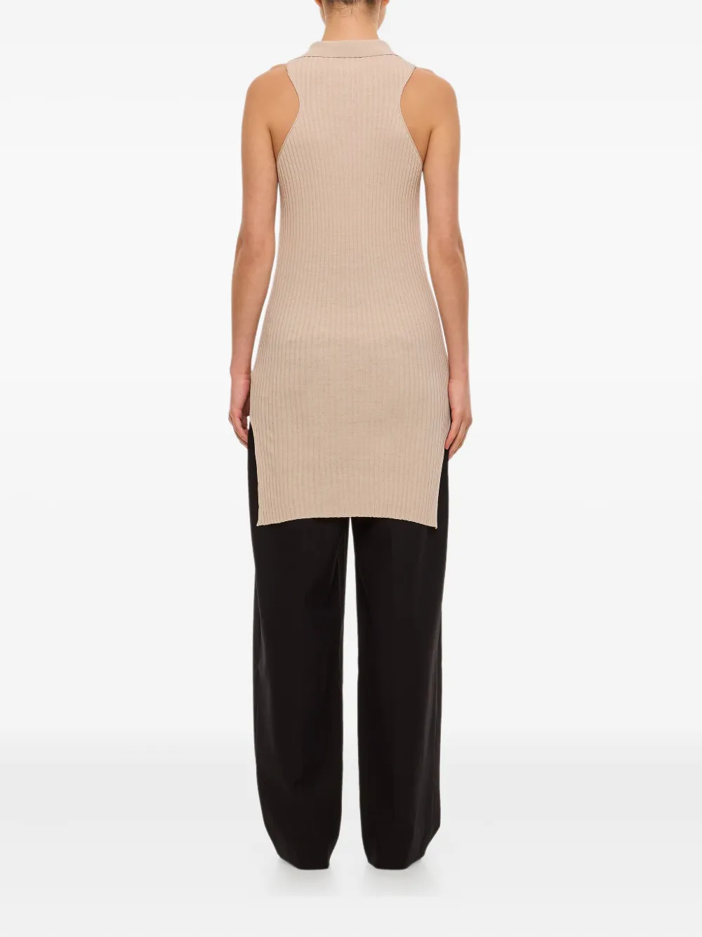 QUIRA Geribbelde tanktop met zijsplit Beige