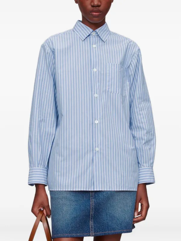 【美品】A.P.C ロゴ入り　ストライプシャツ　アーペーセー ブルー　長袖 A.P.C. (アーペーセー) CHEMISE SELA / ストライプシャツ