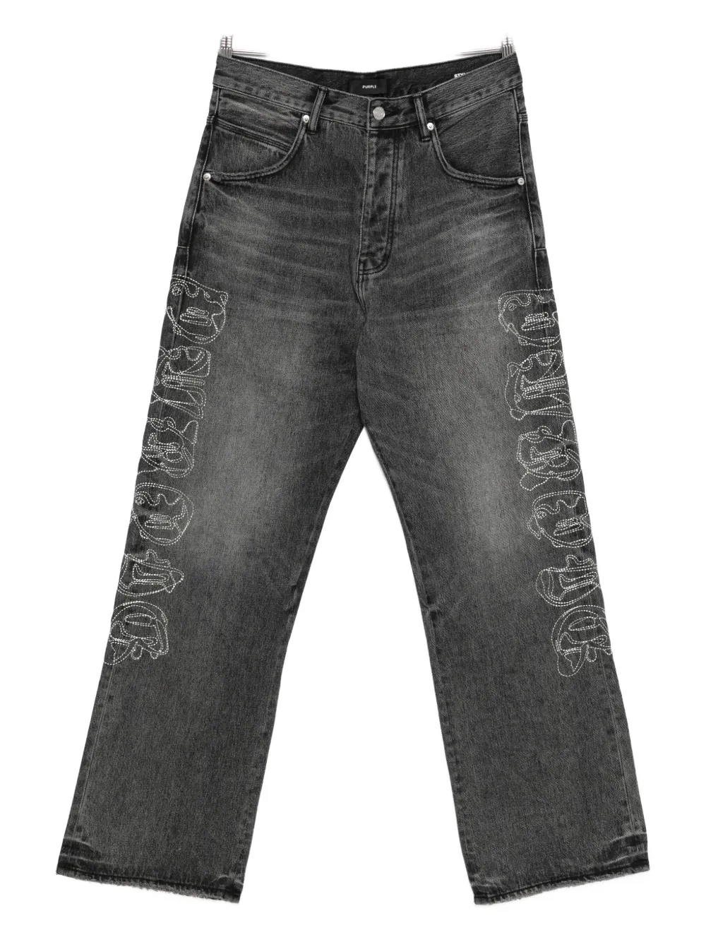 Purple Brand embroidered wide-leg jeans - ブラック Purple Brand embroidered wide-leg jeans - ブラック