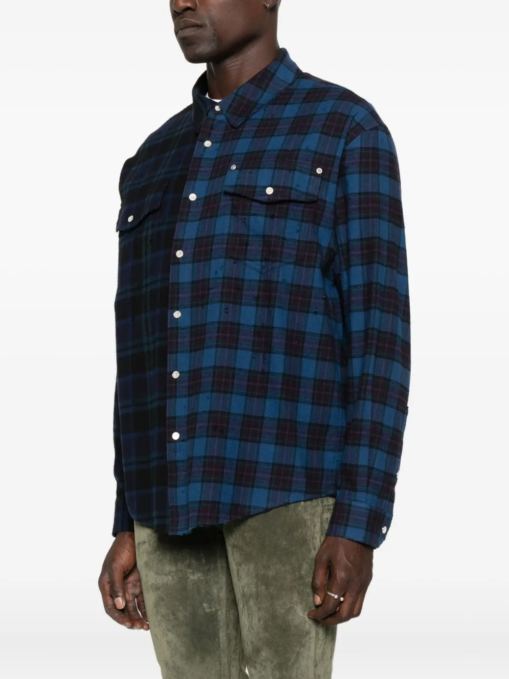 Purple Brand Overhemd met colourblocking Blauw