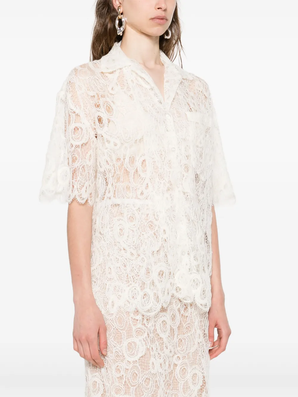Fabiana Filippi Blouse met gewelfde afwerking en kant Wit