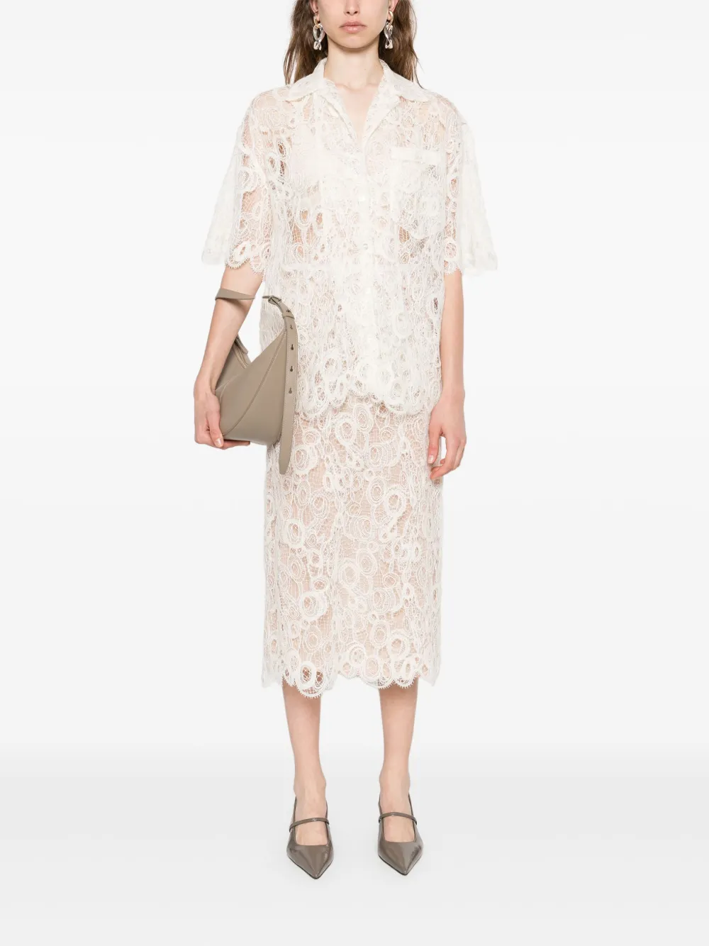 Fabiana Filippi Blouse met gewelfde afwerking en kant Wit