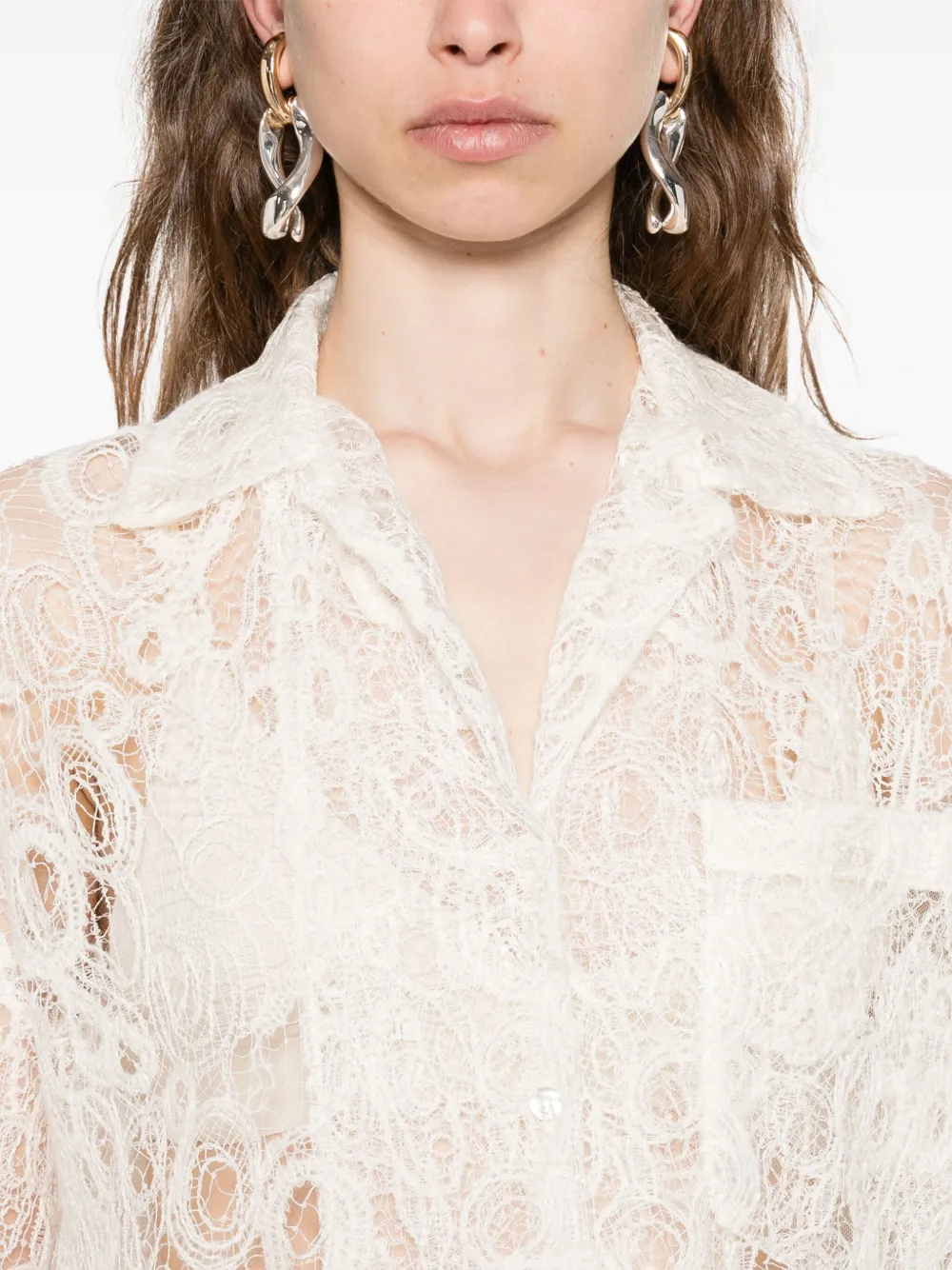Fabiana Filippi Blouse met gewelfde afwerking en kant Wit