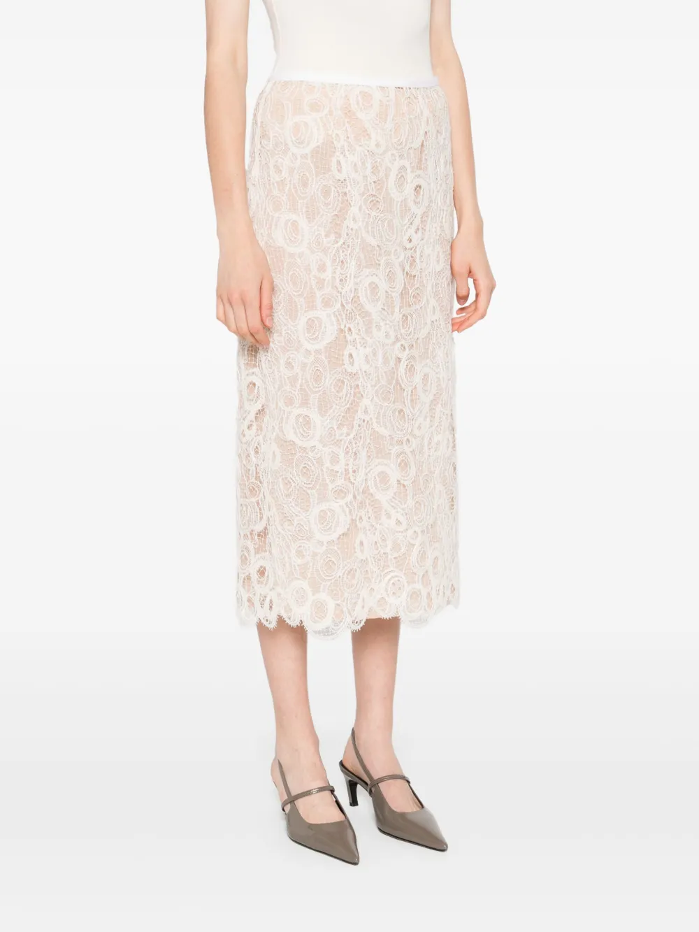 Fabiana Filippi Lace Scalloped-hem Skirt In Nude