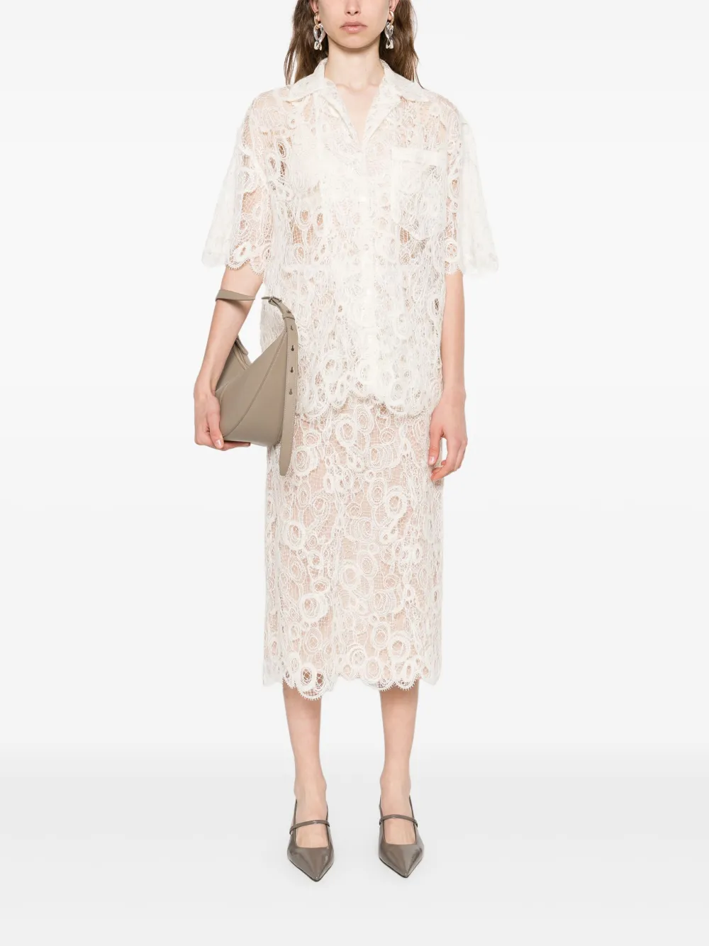 Fabiana Filippi Lace Scalloped-hem Skirt In Nude