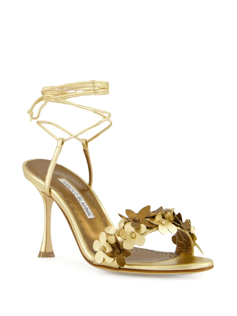Manolo Blahnik flower-embellished high-heel sandals Gold