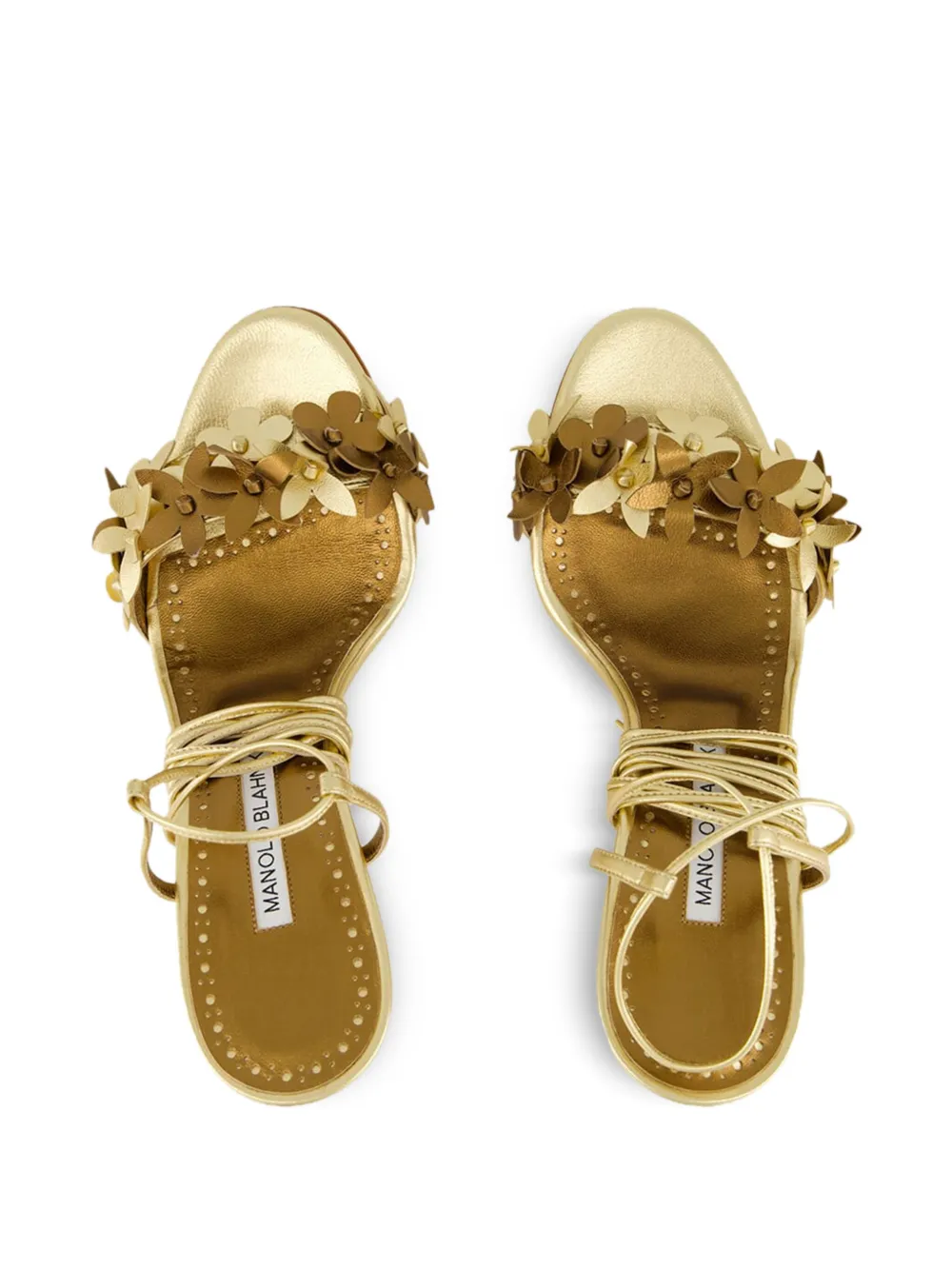 Manolo Blahnik flower-embellished high-heel sandals Gold