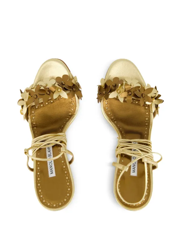 Manolo Blahnik ゴールドサンダル Manolo Blahnik フローラル サンダル | ゴールドトーン