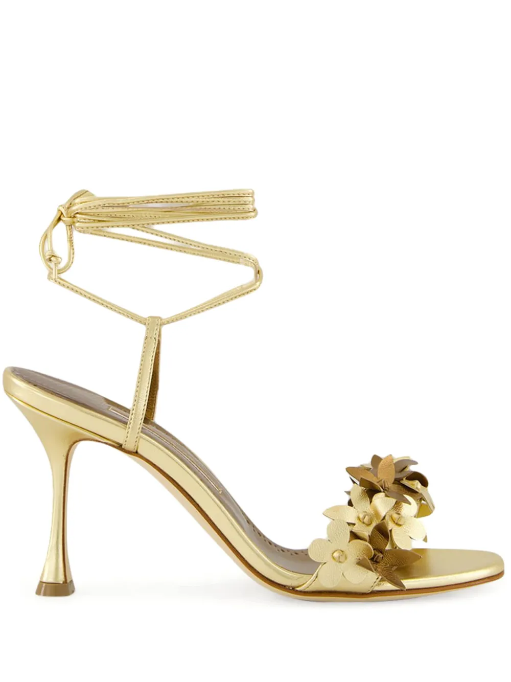 Manolo Blahnik flower-embellished high-heel sandals Gold