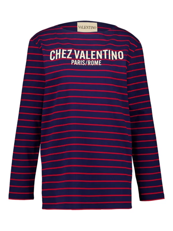 Valentino Garavani Striped Logo-print T-shirt in Blue