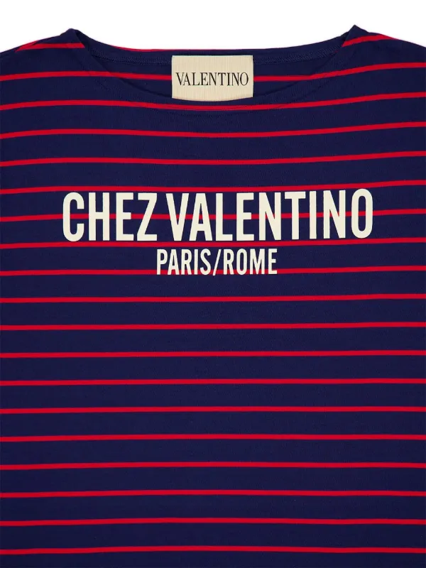【送料&関税込】Valentino Logo Print Striped T-shirt VALENTINO GARAVANI Striped printed cotton-jersey T-shirt