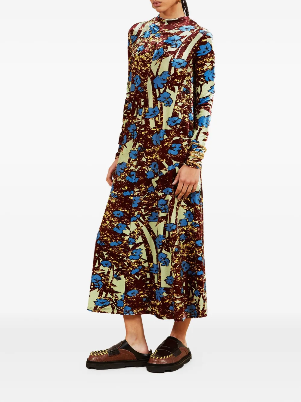 Colville floral-pattern velvet maxi dress Blauw