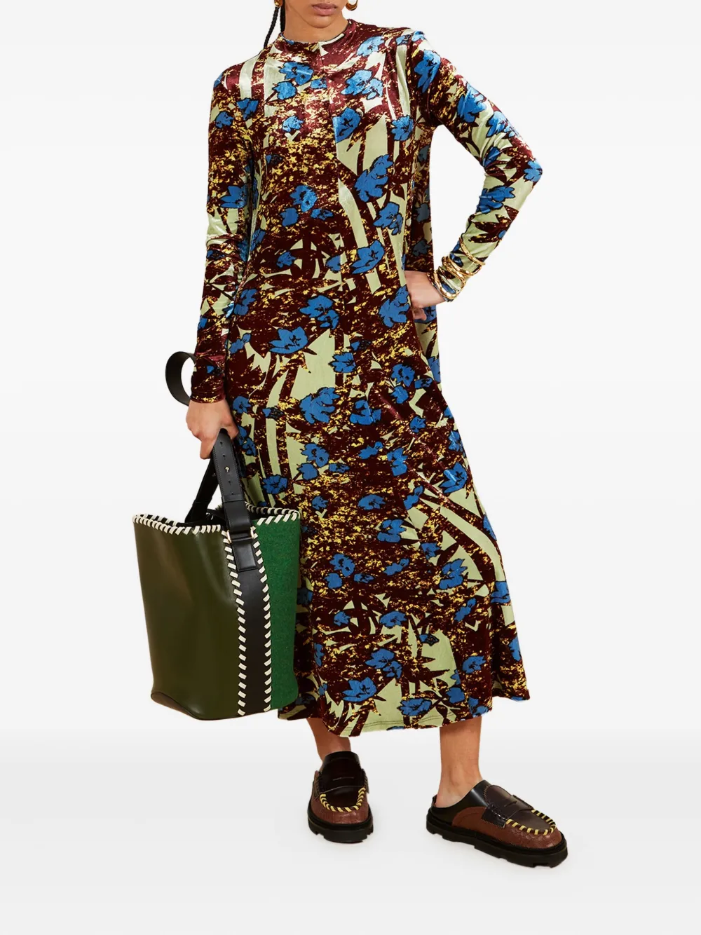 colville floral-pattern velvet maxi dress Blauw