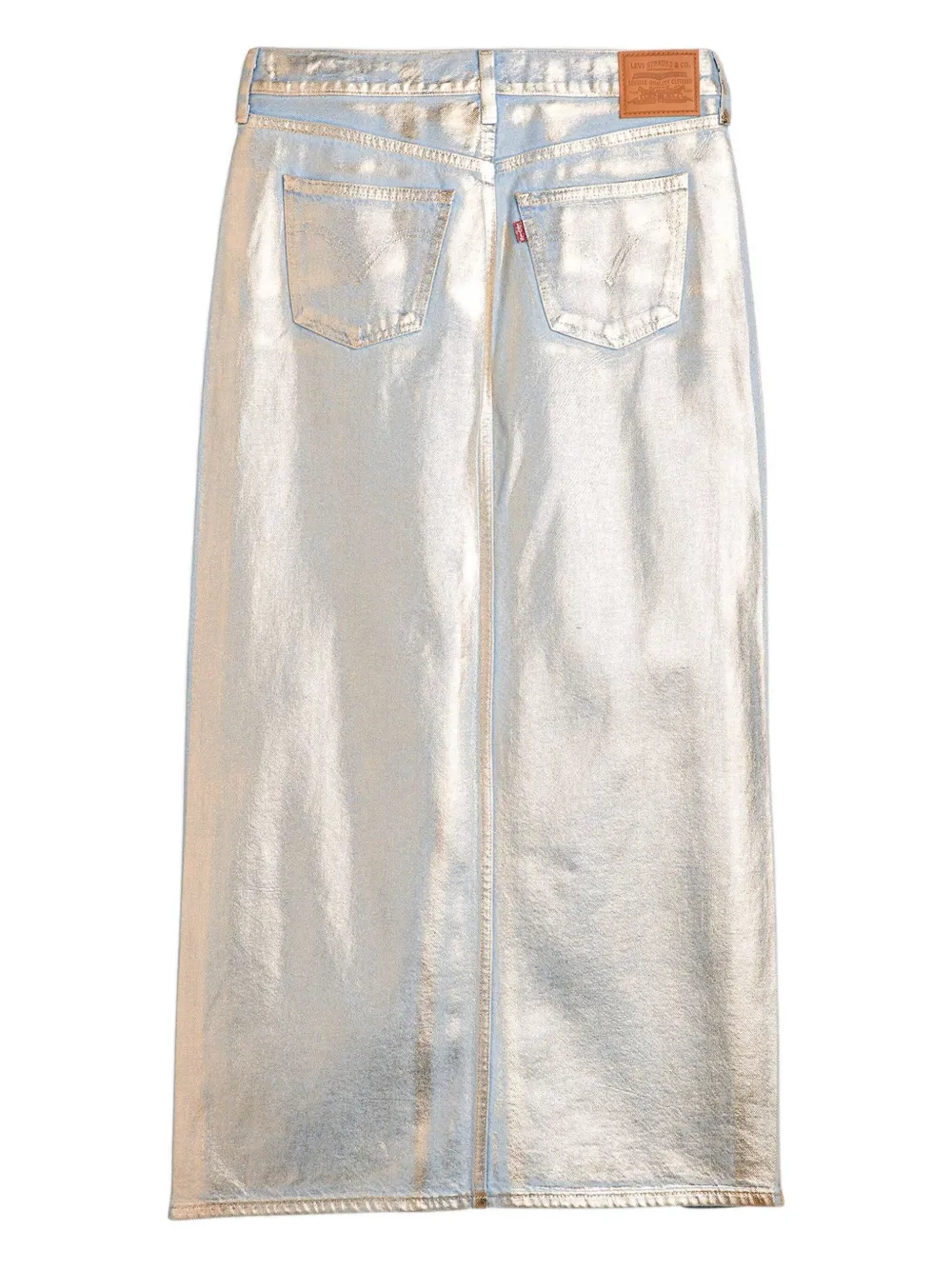 Levi's Zip-fly Logo-patch Midi Skirt In Silver