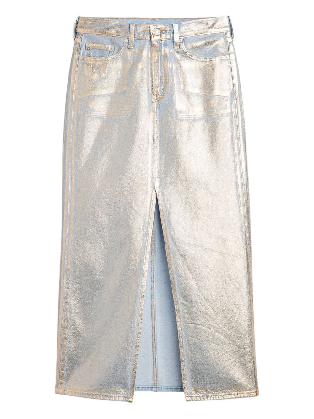 Levi's Zip-fly Logo-patch Midi Skirt In Silver
