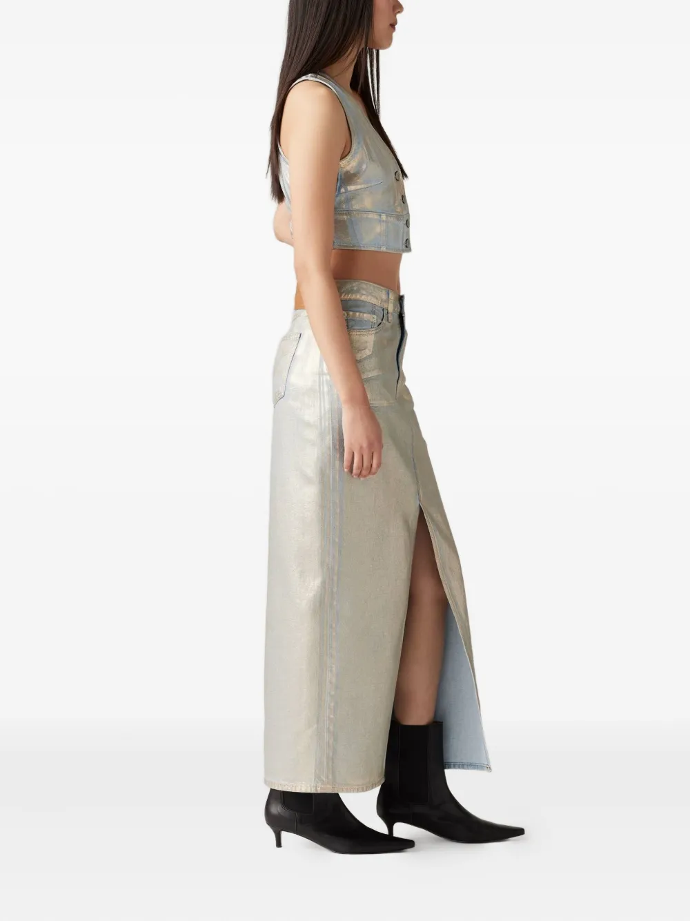 Levi's Zip-fly Logo-patch Midi Skirt In Silver