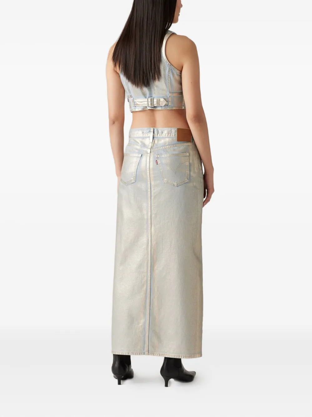 Levi's Zip-fly Logo-patch Midi Skirt In Silver