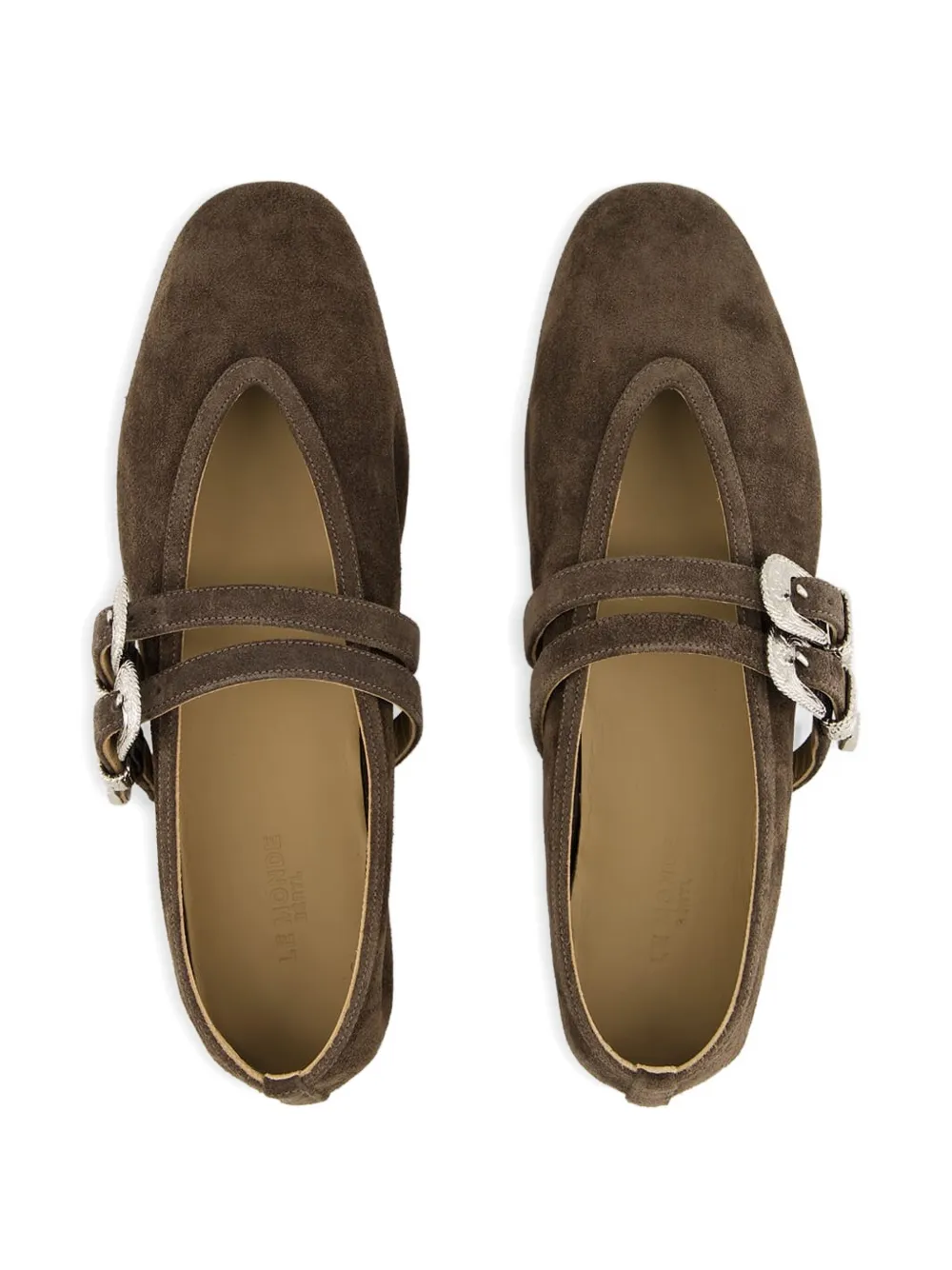 Le Monde Beryl double-buckle suede ballet flats Brown