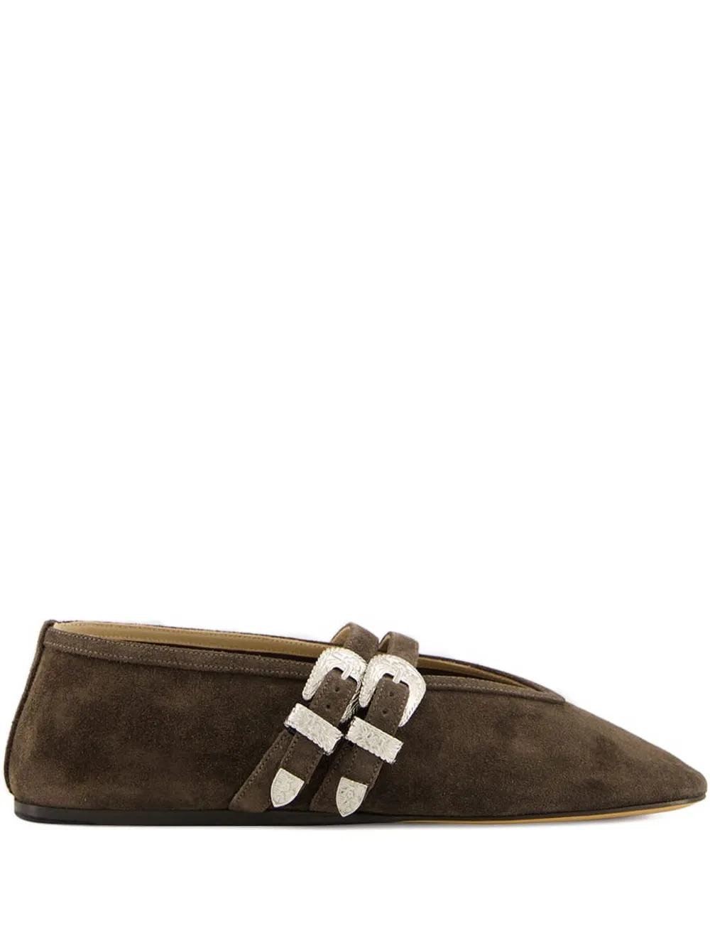 Le Monde Beryl double-buckle suede ballet flats Brown