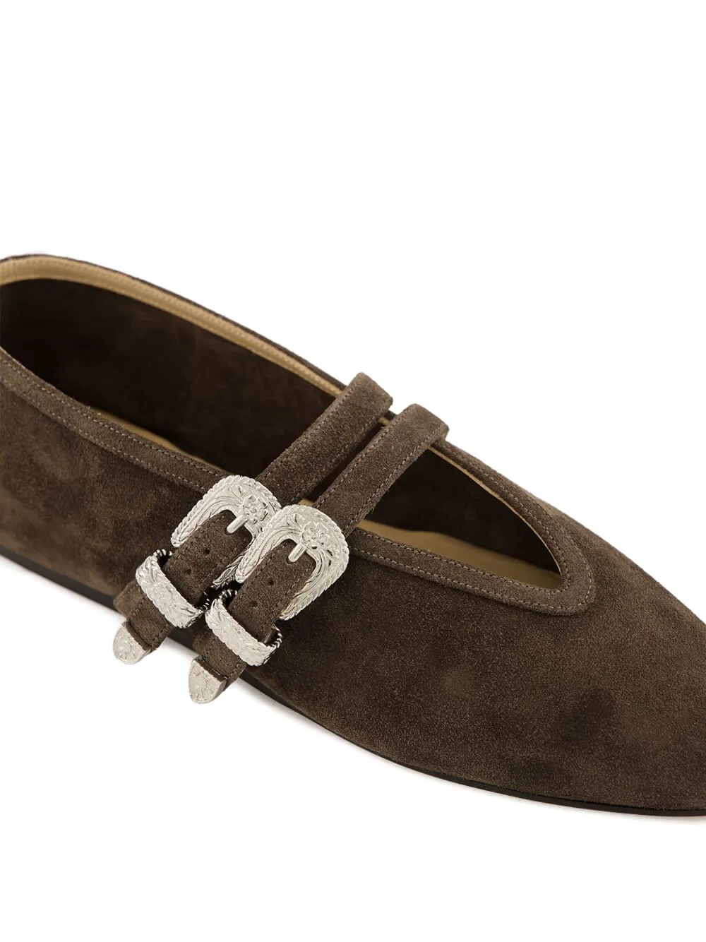 Le Monde Beryl double-buckle suede ballet flats Brown