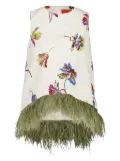 La DoubleJ feather-trim floral-print top - White