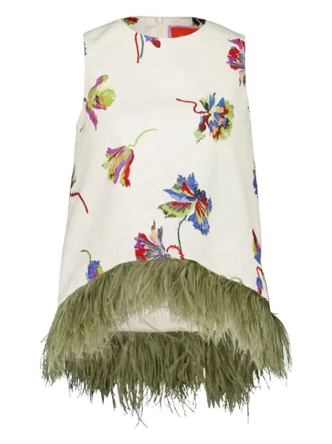 La DoubleJ feather-trim floral-print top