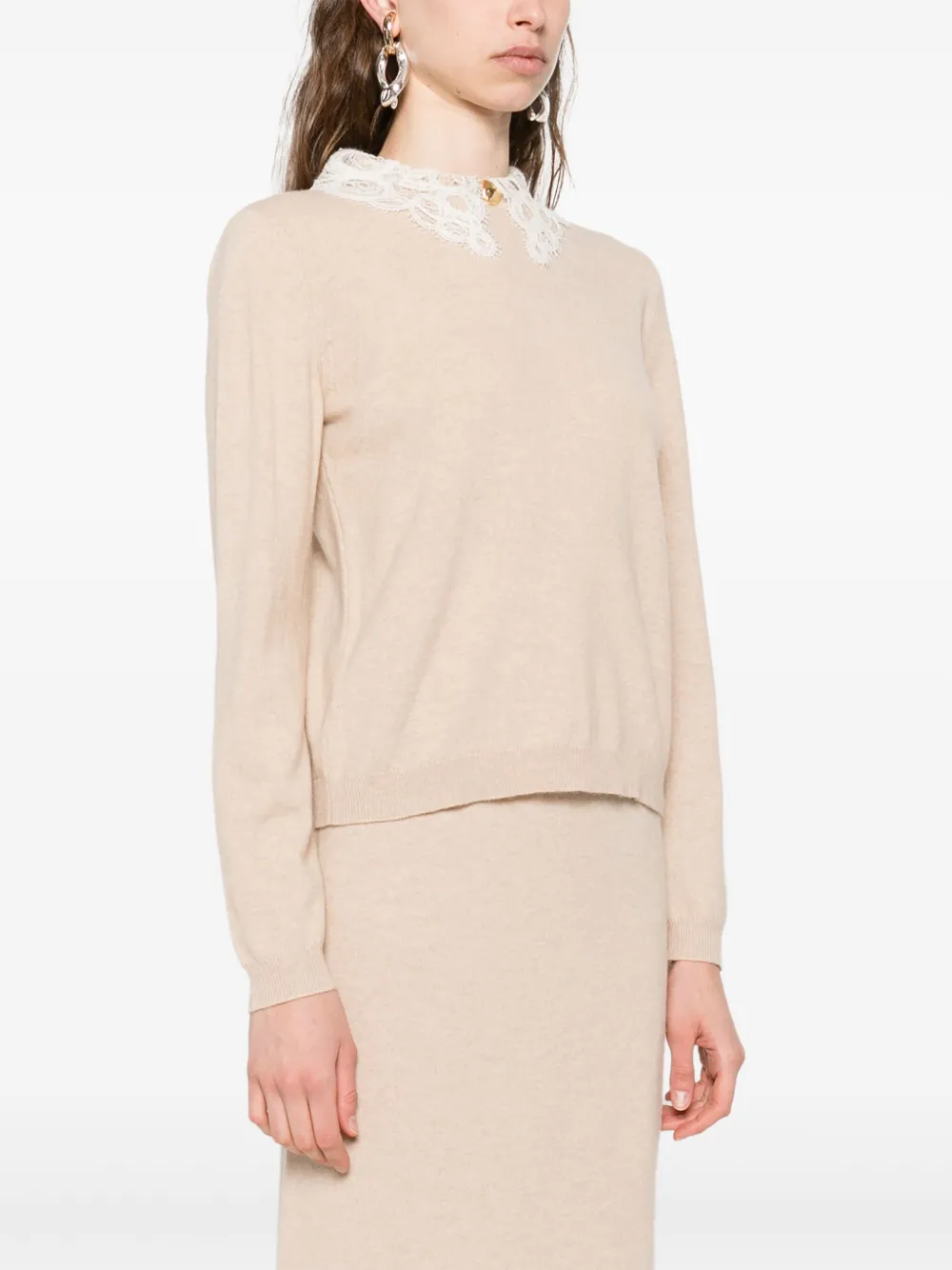 Fabiana Filippi Lace-collar Sweater In Neutral