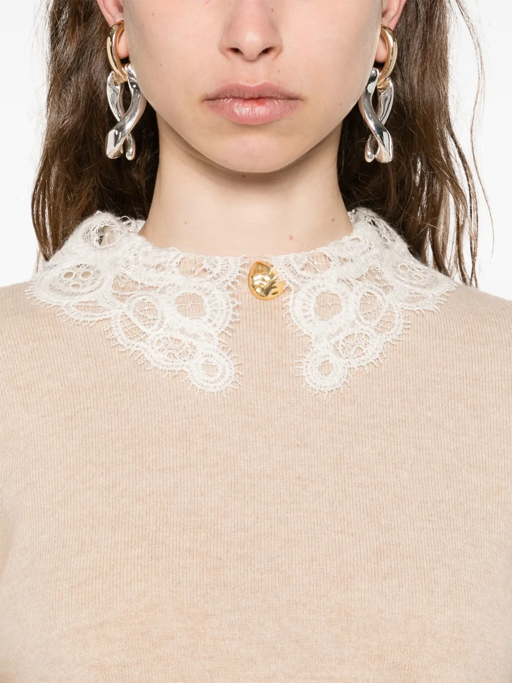 Fabiana Filippi Lace-collar Sweater In Neutral