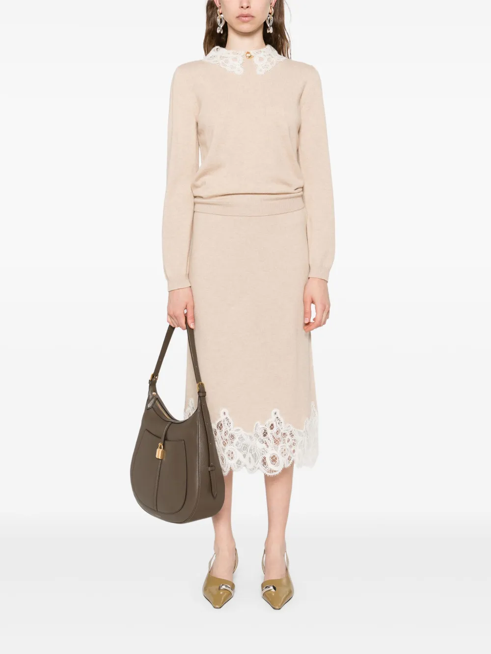 Fabiana Filippi Lace-collar Sweater In Neutral