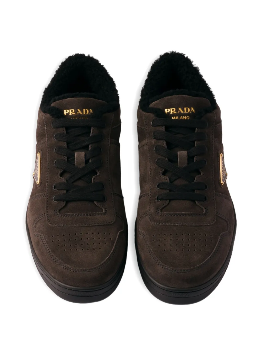 Prada Suède slippers met logo Grijs