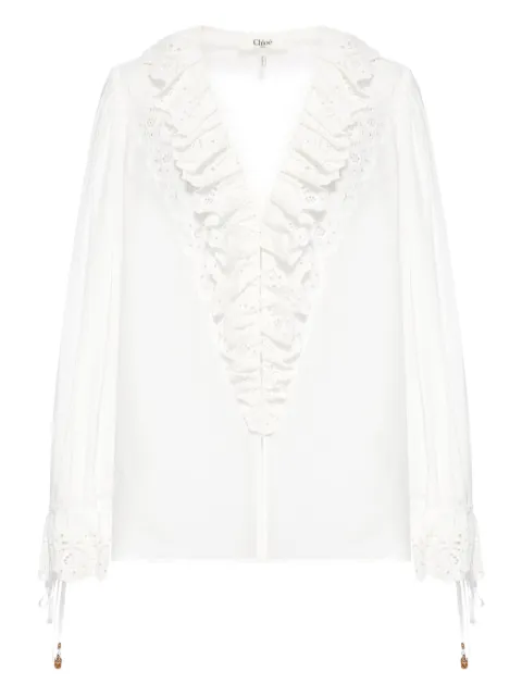Chloé broderie-anglaise ruffled blouse