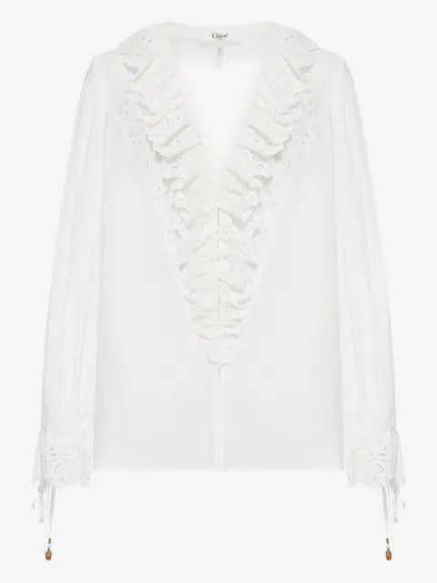 Chloé broderie-anglaise ruffled blouse