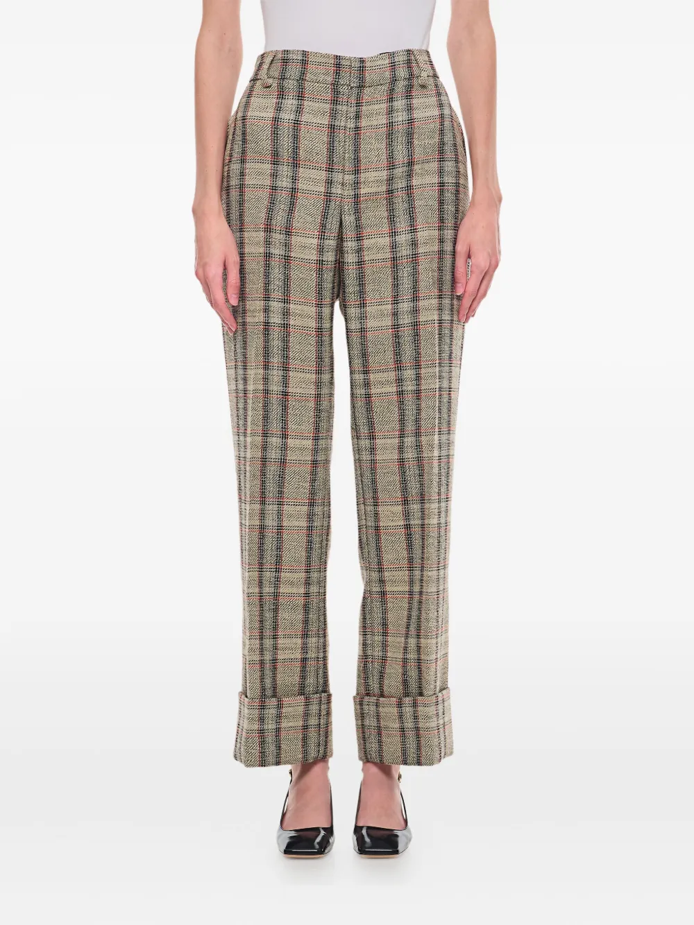 tartan-check cuffed trousers