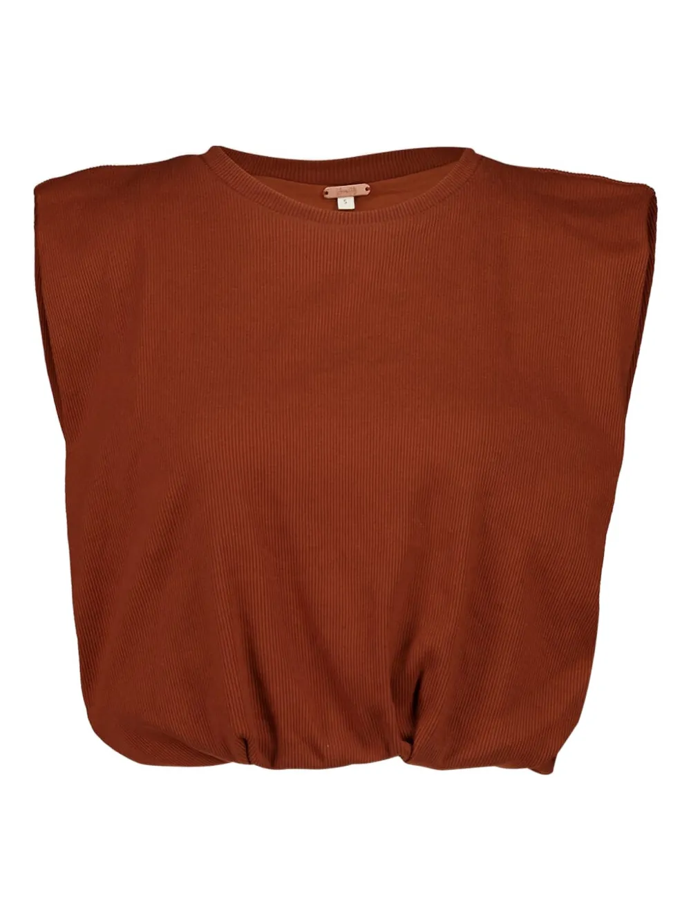 Johanna Ortiz Padded-shoulder Ribbed T-shirt In Brown