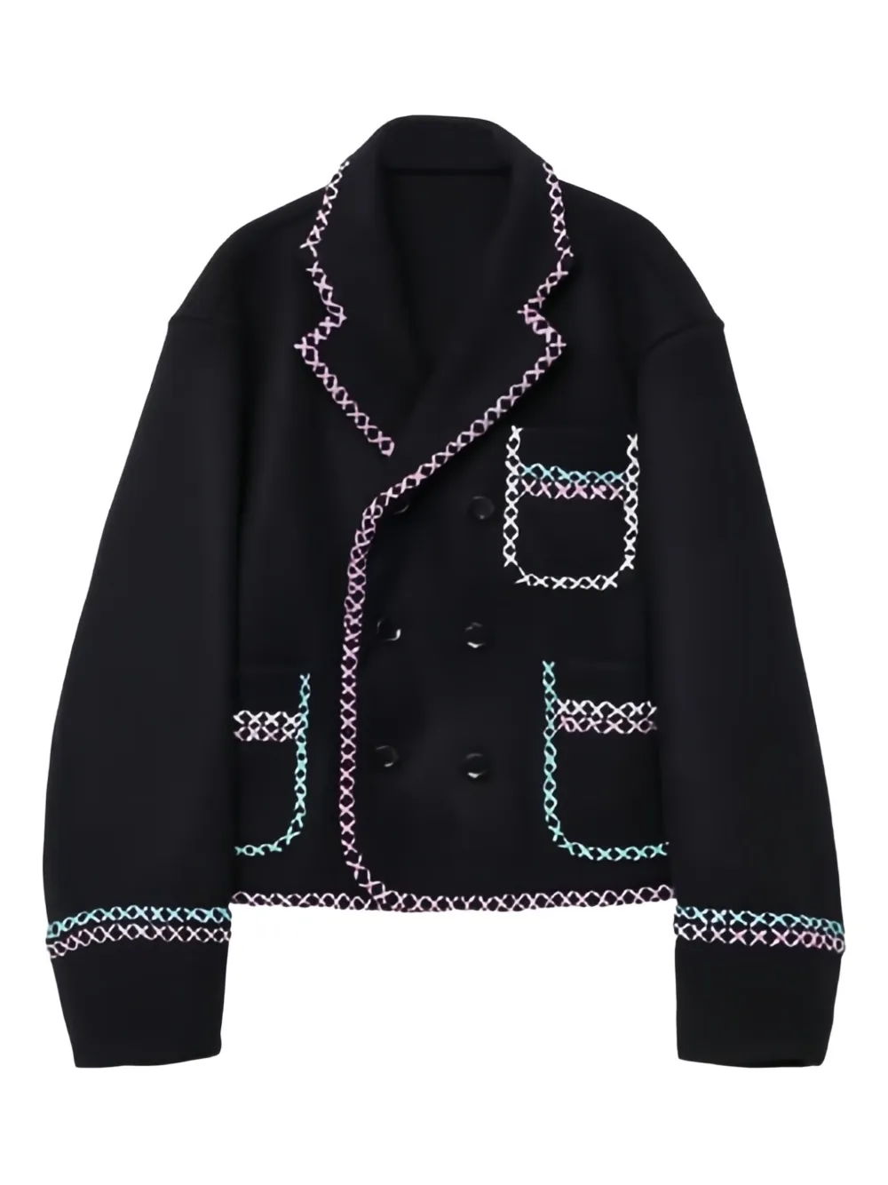 Anrealage double-breasted embroidered short coat | Black | Image 1