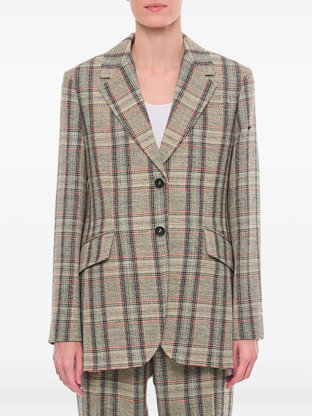 tartan check single-breasted jacket