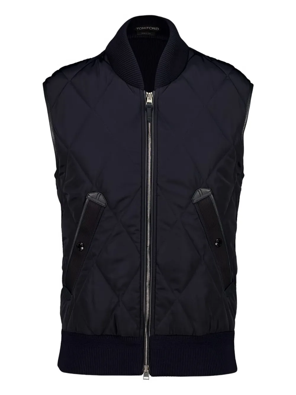 TOM FORD Gilet met diamantvormige voering en leren afwerking Blauw