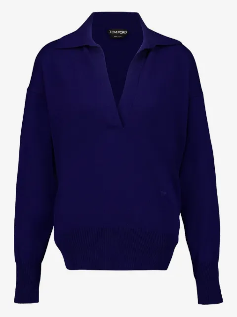 TOM FORD polo V-neck cashmere knit top