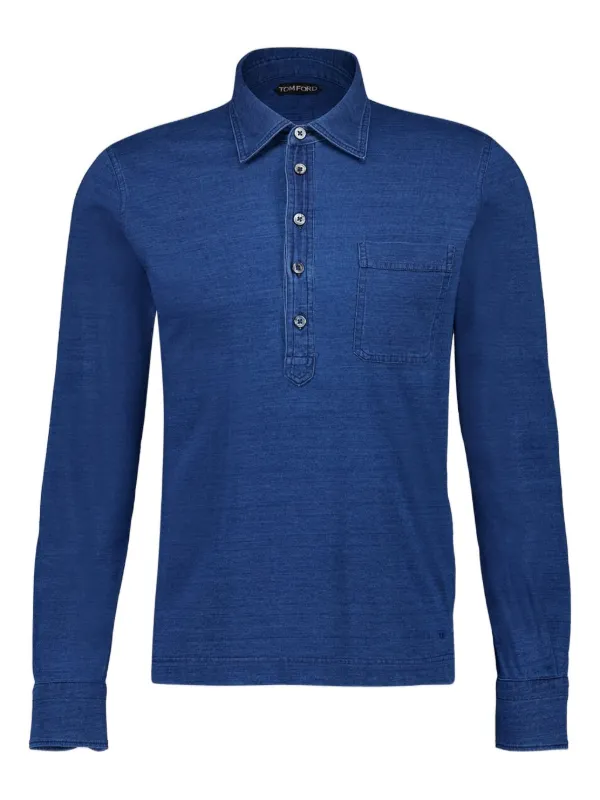 TOM FORD mother-of-pearl Button long-sleeve Polo Shirt Blue FARFETCH PH