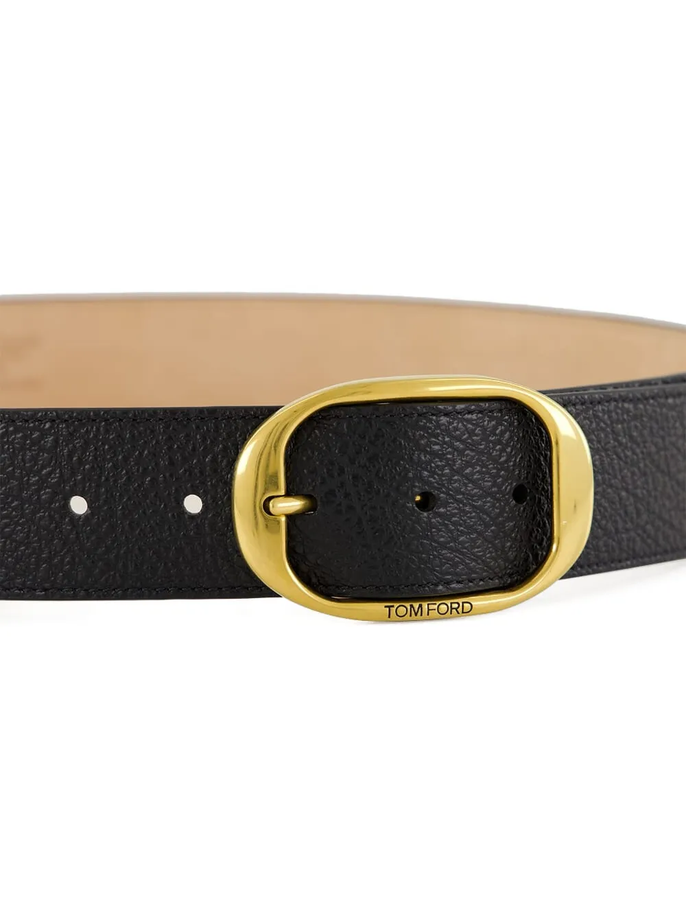 TOM FORD Riem van bewerkt leer met ovalen gesp Zwart