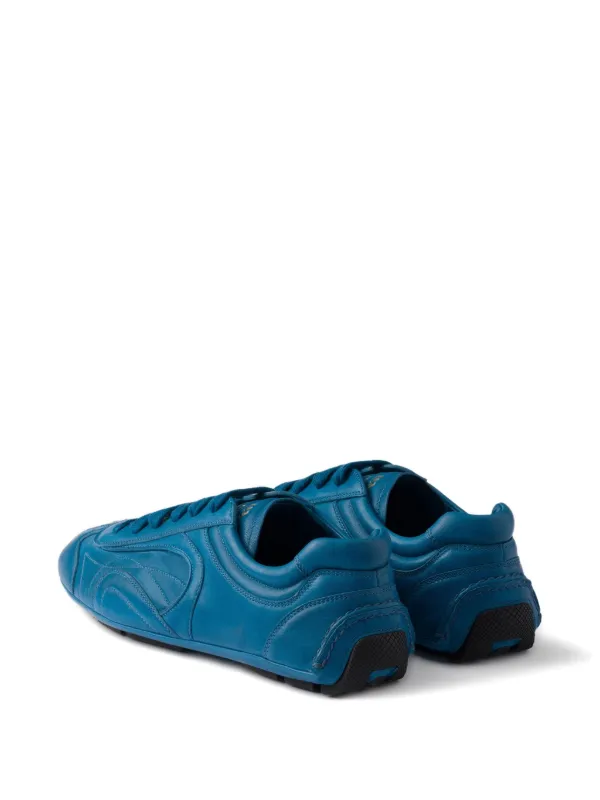 Prada Antiqued Leather Sneakers | Blue | FARFETCH RO