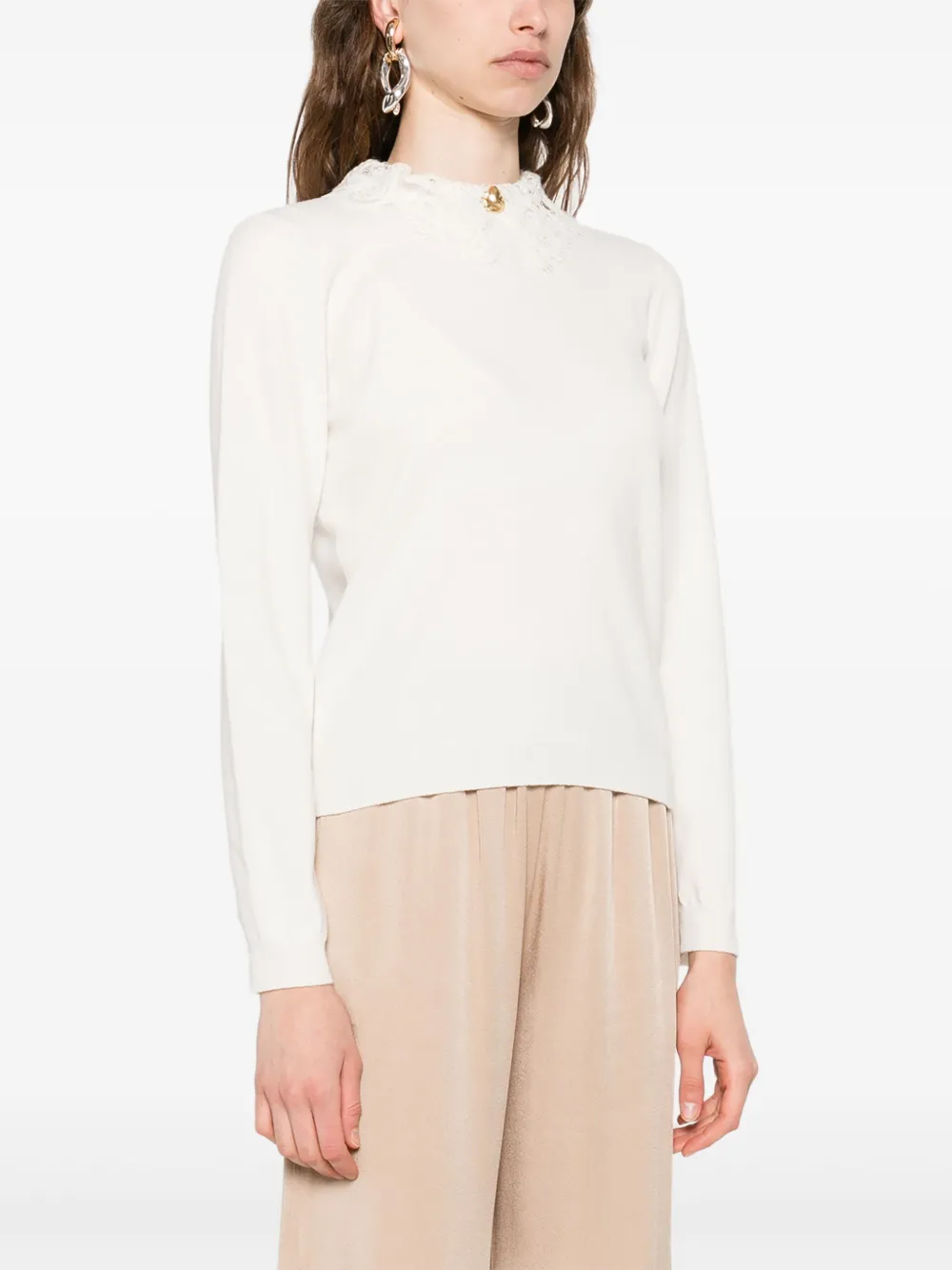 Fabiana Filippi Lace-trimmed Sweater In White