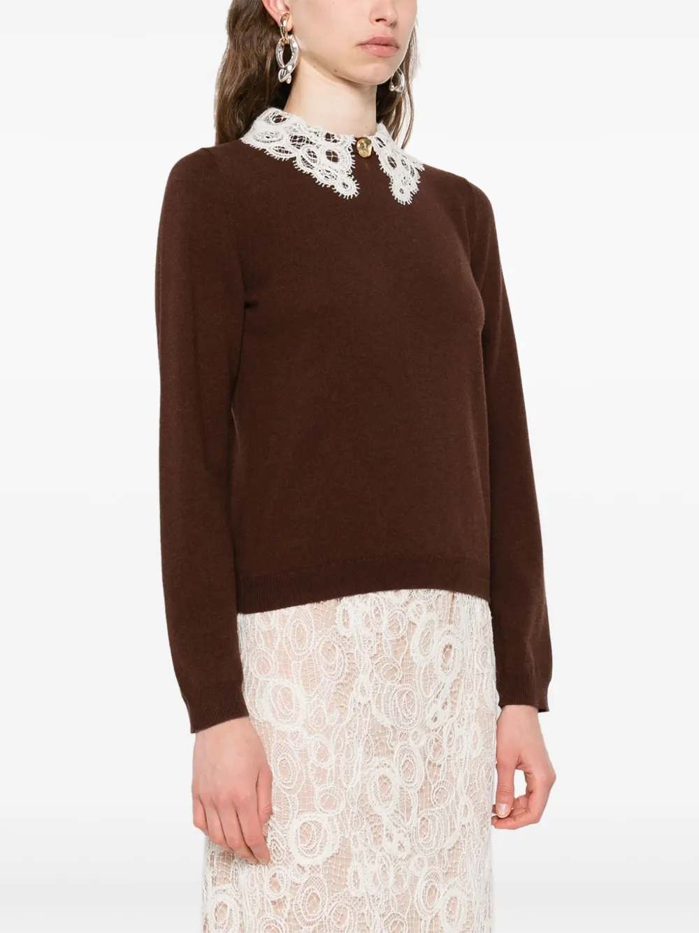 Fabiana Filippi Lace-collar Sweater In Brown