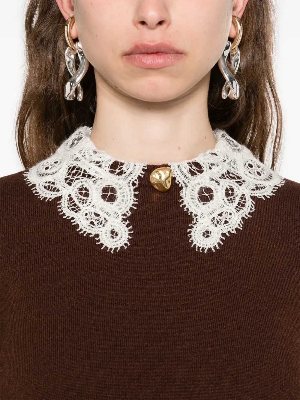 Fabiana Filippi Lace-collar Sweater In Brown