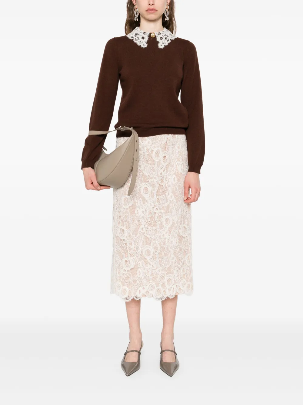 Fabiana Filippi Lace-collar Sweater In Brown