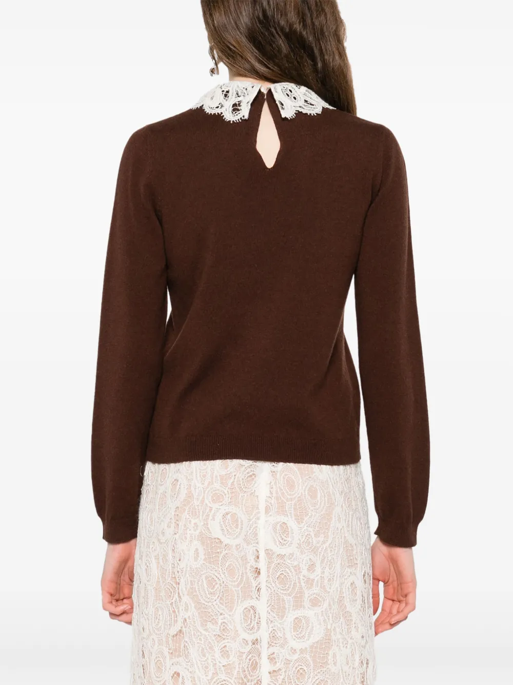 Fabiana Filippi Lace-collar Sweater In Brown