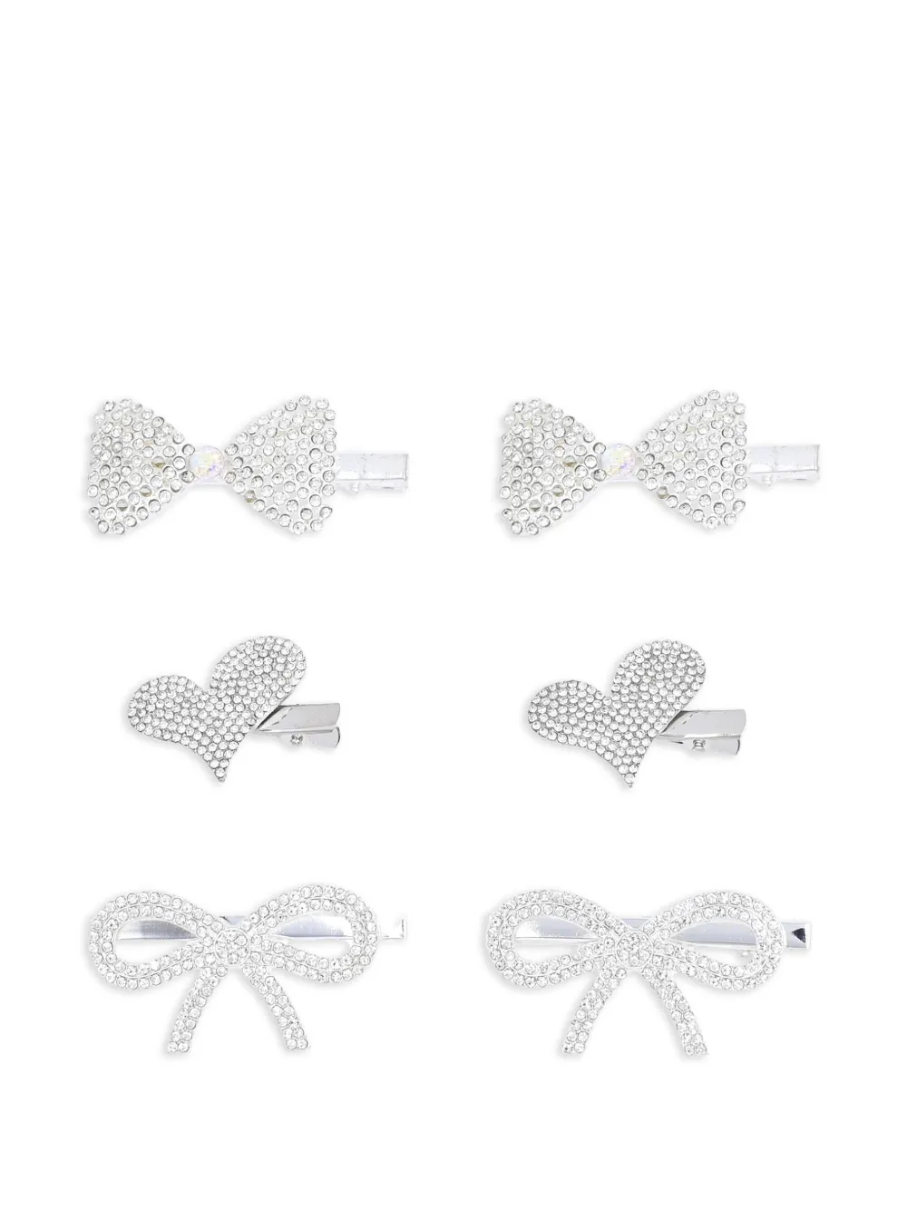 Mimi Tutu ビジューリボン ヘアクリップ セット - シルバートーン Mimi Tutu ビジューリボン ヘアクリップ セット - シルバートーン